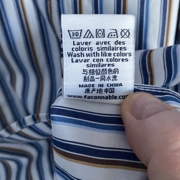 Faconnable Club Fit Striped Long Sleeve Button Down Shirt. White/Tan/Blue. Sz. L - Picture 16 of 16